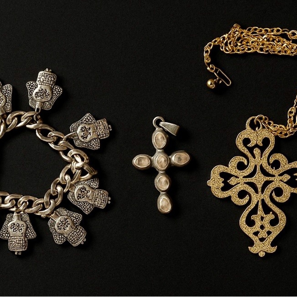 Silver 925 Cross & Necklace & Silver Charm Bracelet
